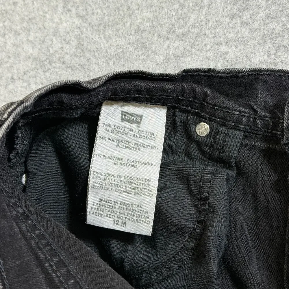Levi's 505 Straight Leg Jeans Womens 12 Black Faded Denim Button Fly Mid Rise